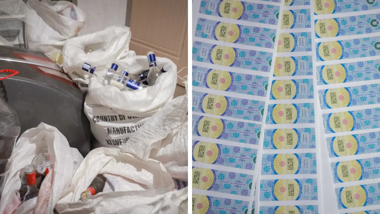 საგამოძიებო სამსახური: დააკავეს 2 კაცი, რომლებიც “ალგანის” ოფისში ამზადებდნენ არაყს და ჰყიდდნენ ცნობილი ბრენდების ეტიკეტებით