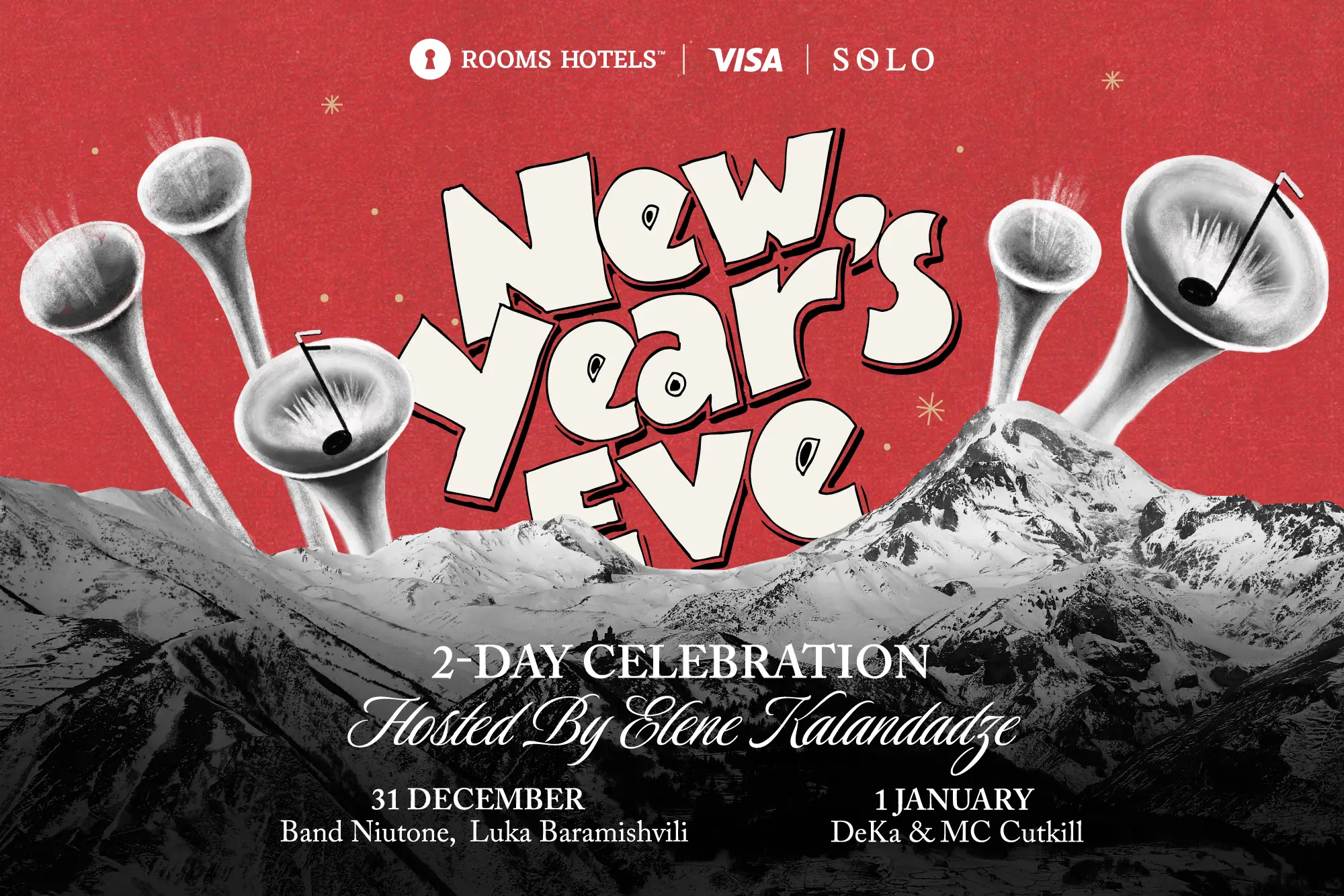 გაატარეთ ახალი წელი Rooms Batumi-ში და Rooms Kazbegi-ში - ღონისძიების წარმდგენია SOLO და Visa