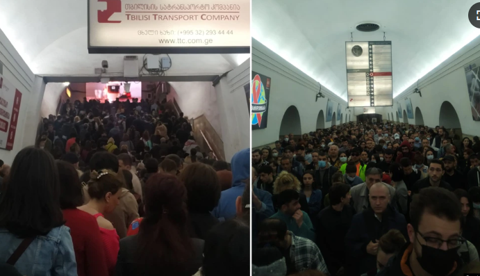 В тбилисском метро образовалась пробка из людей